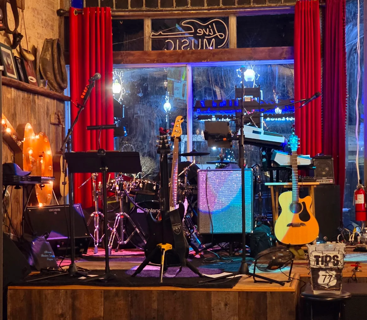 Live music stage at Rock N Rooster